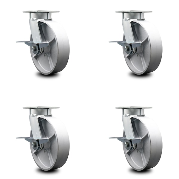 8 Inch Kingpinless Semi Steel Wheel Swivel Caster Set with Brakes